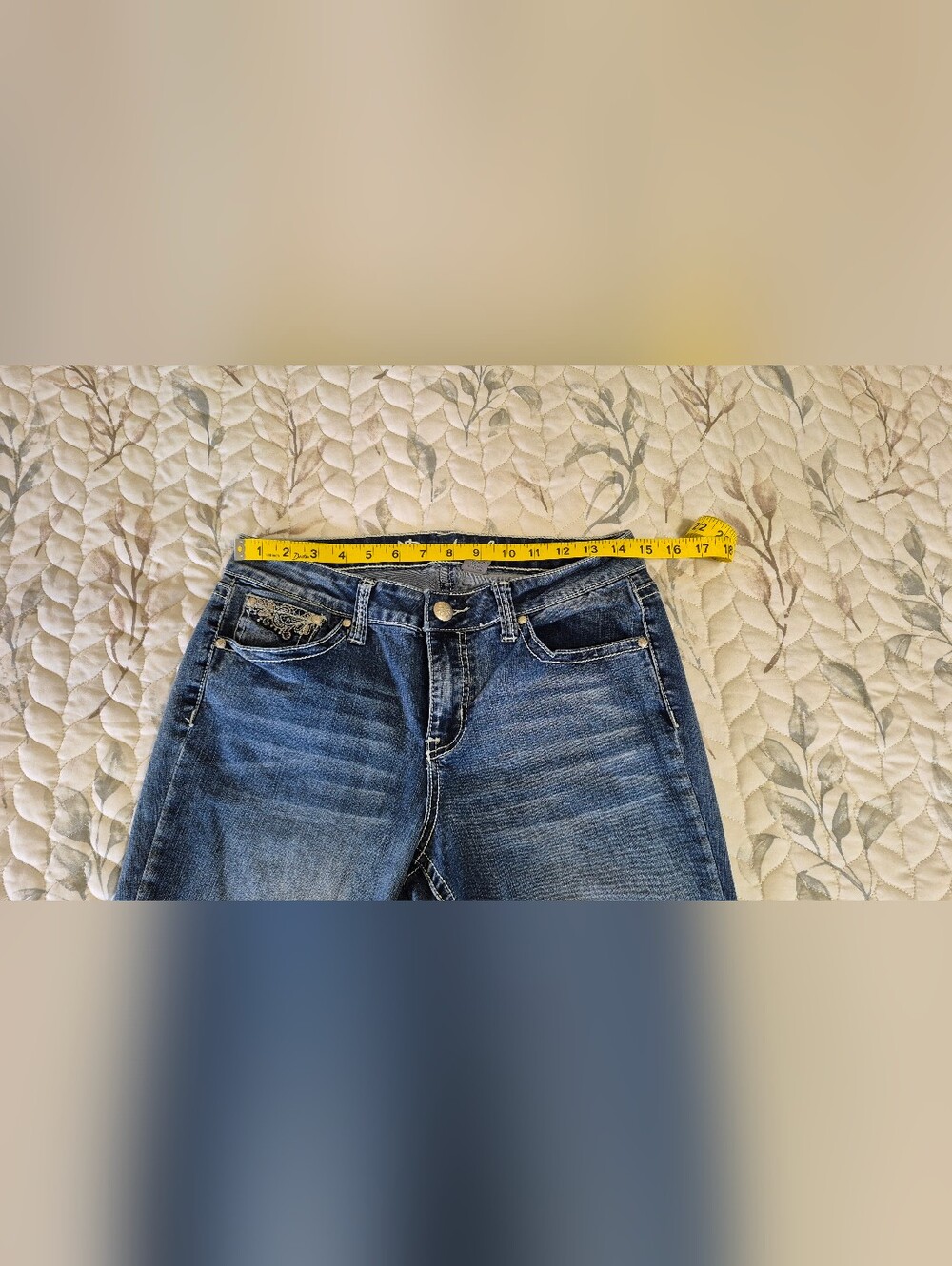 Women's Blue Embroidered Pocket Capris - Picture 9 of 13